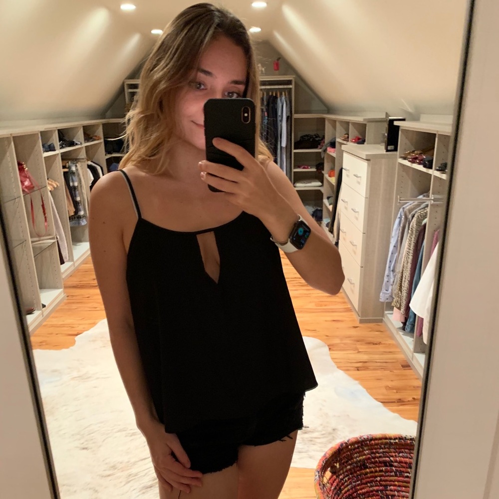 Chic Black Tank Top with Triangle Cut Out